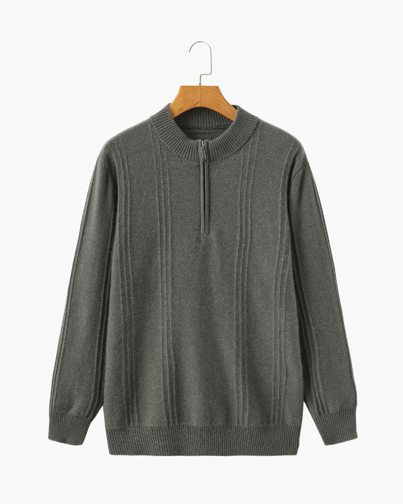 100% Cashmere Ribbed Half Zip - Northern Blood